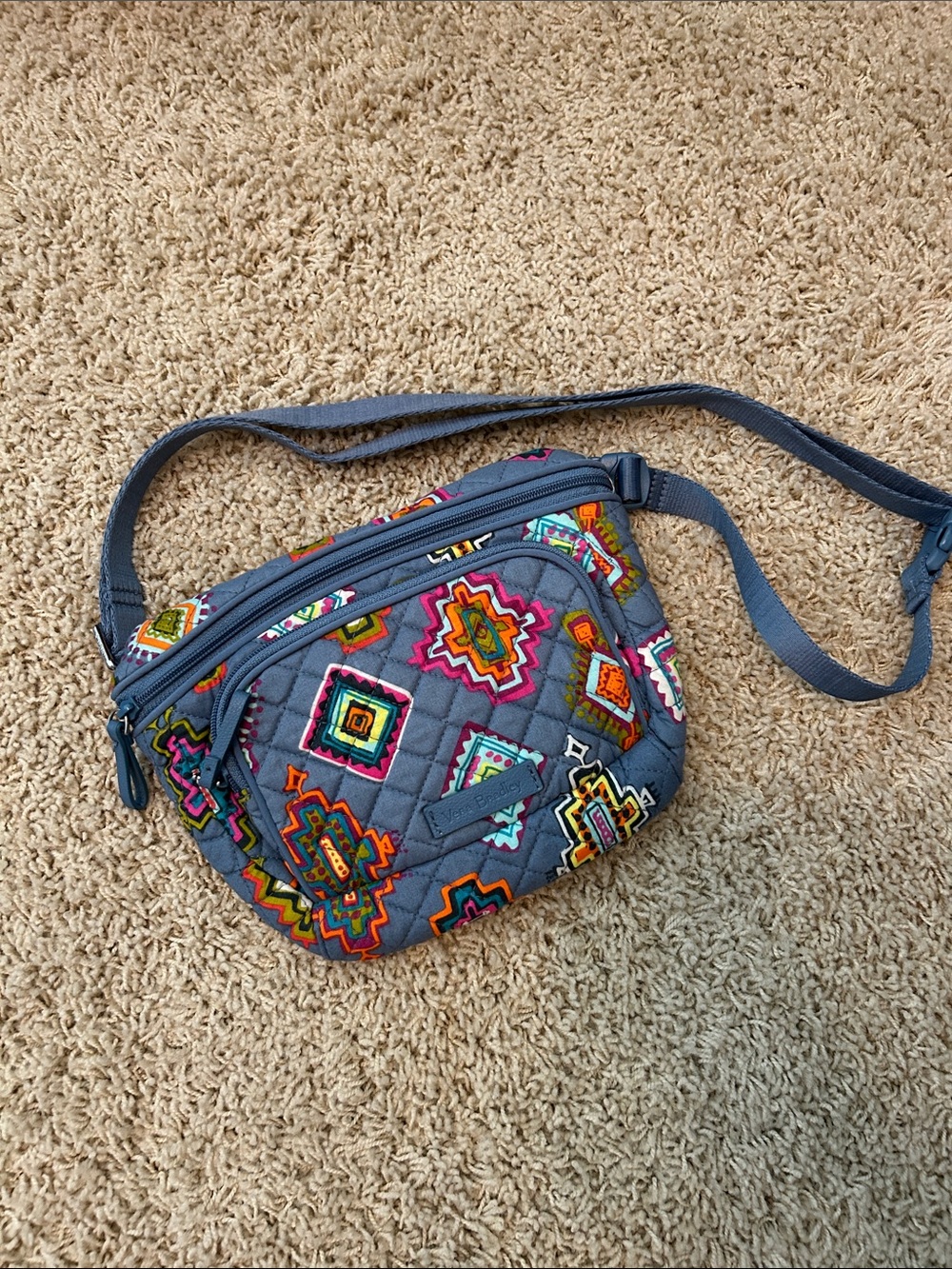 Vera Bradley Quilted Gray Crossbody with Colorful Geometric Embroidery